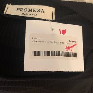 Black ribbed peekaboo shoulder dress